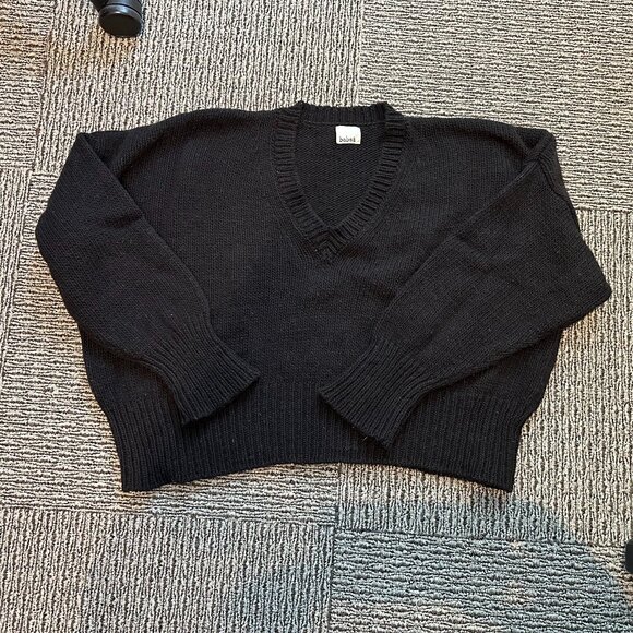 Babaa Black V-Neck Wool Sweater Cropped No. 75 - Picture 2 of 6